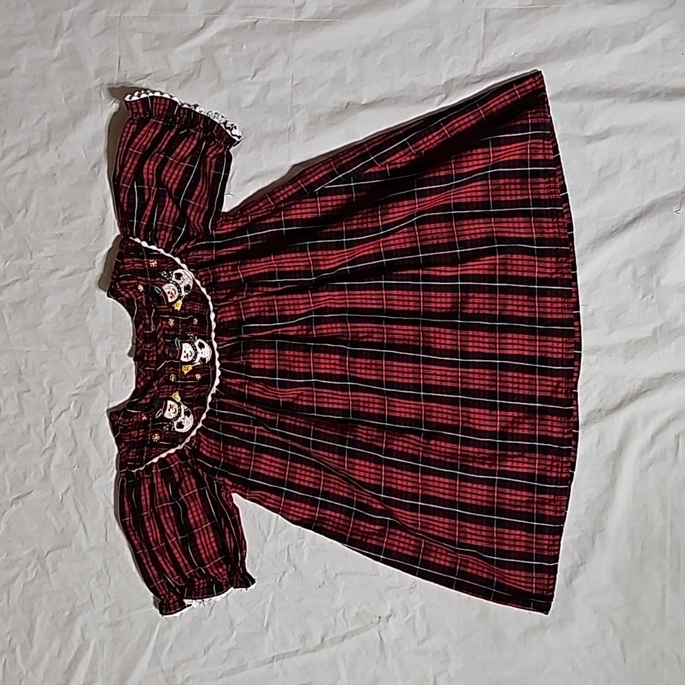 Toffee Apple (2013) Red Plaid Smocked Detail Snowman Dress Girls Size 2T Used